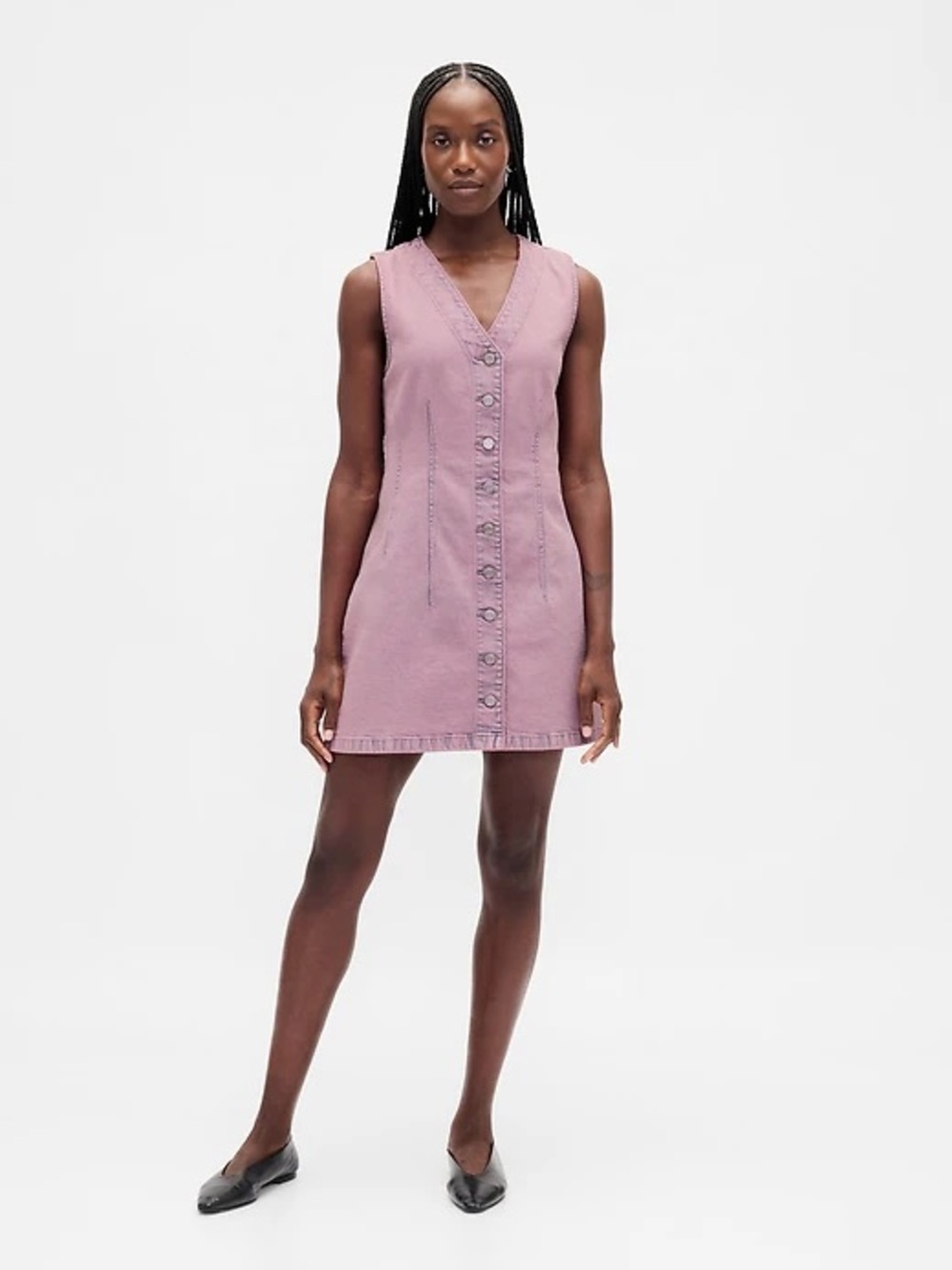 GAP Sleeveless Button-Front Mini Dress in Mauve